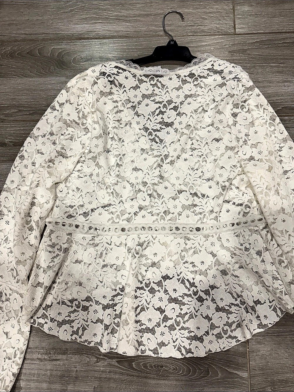 AND NOW THIS Lace Bell-Sleeve Button-Front Top White XL - Picture 5 of 6